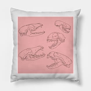 North American Predator Skulls Black Lines Pink Pillow