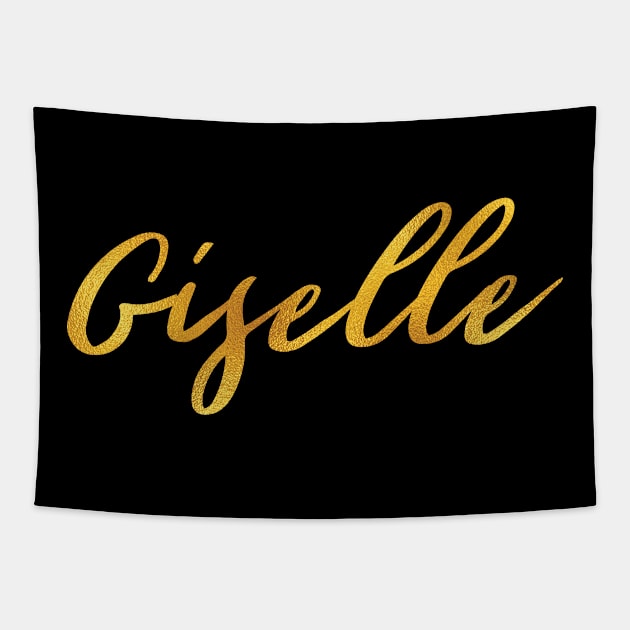 Giselle Name Hand Lettering in Faux Gold Letters Tapestry by Pixel On Fire