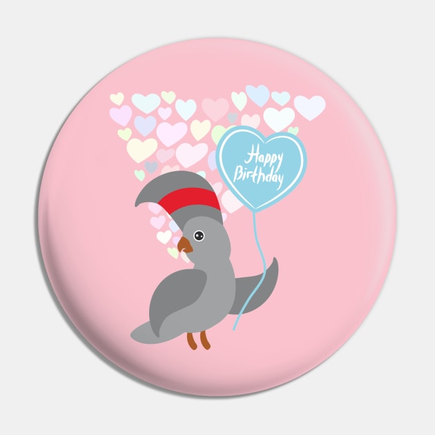 Happy birthday Card Cute gray Cockatoo Pin by EkaterinaP