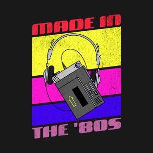 Made in the 1980s Retro Rainbow Generic Radio Cassette Player T-Shirt