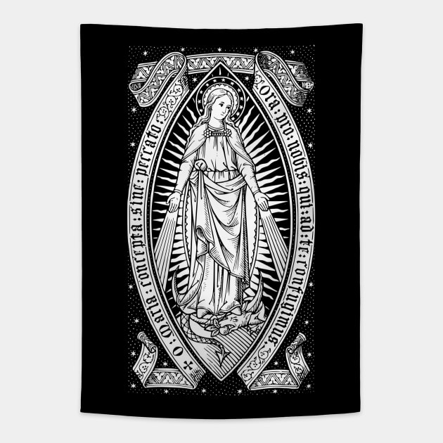 Virgin Mary Catholic Vintage Engraving Tapestry by Beltschazar