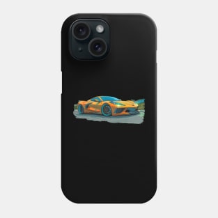 Orange C8 Corvette 'Tooner Style supercar race car muscle car sportscar cartoon Amplify Orange Sebring Orange Corvette C8 Phone Case