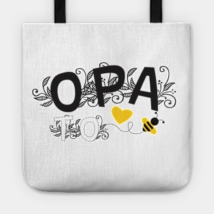 Opa To Be | Modern Cute Black And White Floral Typography With Yellow Bee And Heart | New Baby Announcement Tote