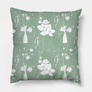 Flowers pattern with leafs in pastel color line art. Pillow