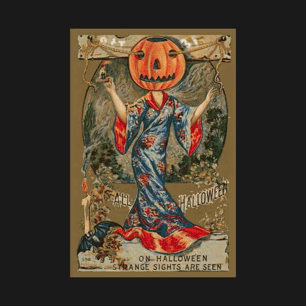 Vintage Look for Halloween - Exotic Lady with a Pumpkin Head by numpdog