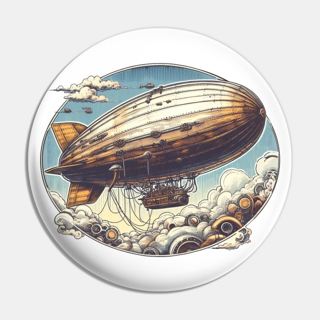 Steampunk Flying Airship Pin by Organicgal Graphics