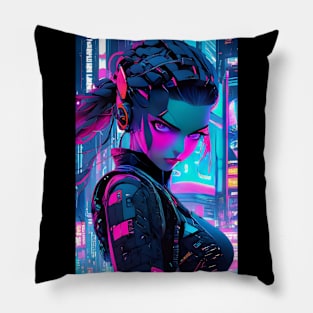 Neon cyberpunk girl Pillow