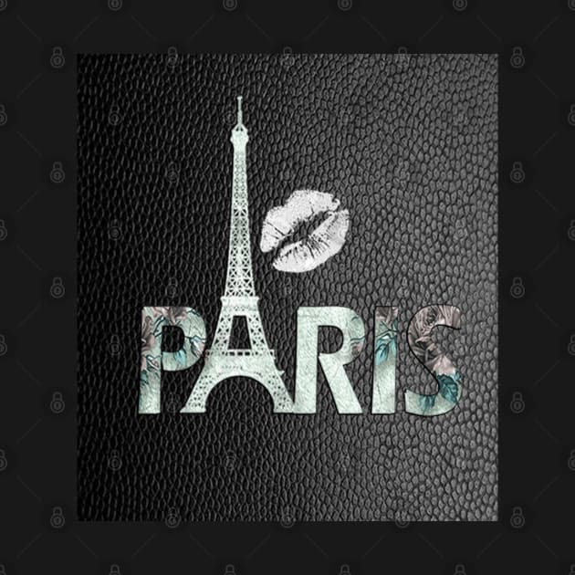 PARIS faux black leather Graphic Design Gifts, Paris Eiffel Tower Graphic Design Kiss Shirt France Gift by tamdevo1