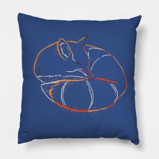Fox sleepy painting lineart blue Pillow