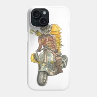 Steampunk Yellow Umbrella Cat Riding Motorcycle Phone Case