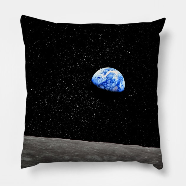 Earthrise Over the Lunar Surface Enhanced Pillow by tiokvadrat