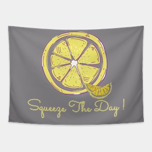 Squeeze The Day Yellow Lemon White Themed Tapestry