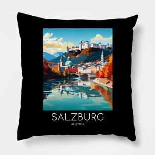 A Pop Art Travel Print of Salzburg - Austria Pillow