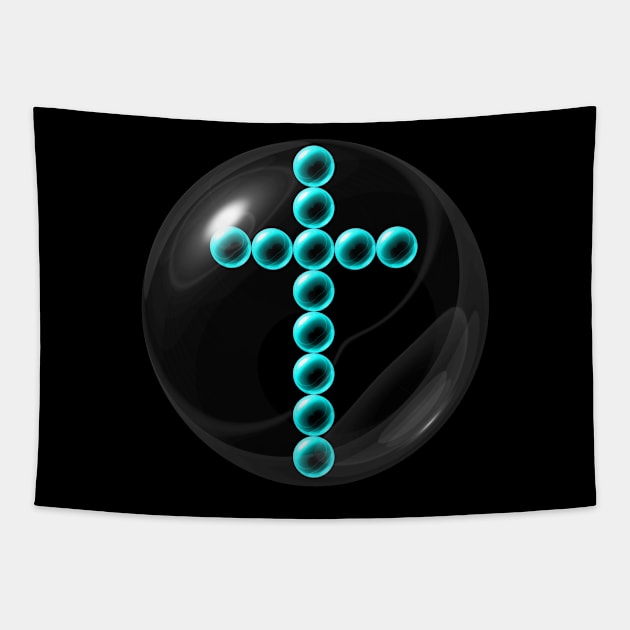 Light Blue Cross in Glass Ball Tapestry by The Black Panther