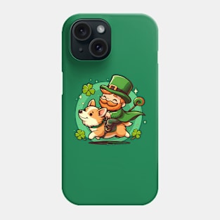 Cute Leprechaun Riding a Corgi - Saint Patrick's Day Theme Phone Case