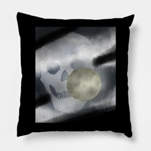 Skull behind moon by mamitheartist Pillow