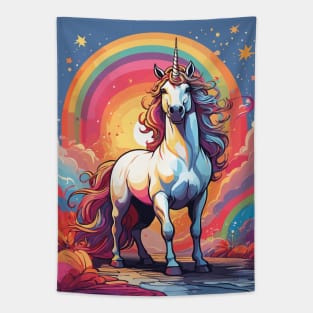 Unicorn in a Rainbow Sky Tapestry