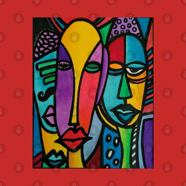 Abstract Art Colorful Faces by JammyPants