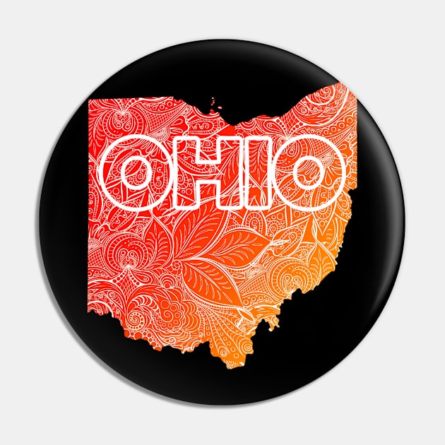 Colorful mandala art map of Ohio with text in red and orange Pin by Happy Citizen