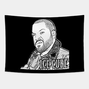 ice cube rapper | funny face | White lineart Tapestry