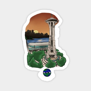 (White Text) Space Needle Magnet