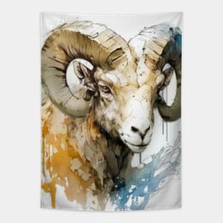 Ram Portrait Animal Painting Wildlife Outdoors Adventure Tapestry