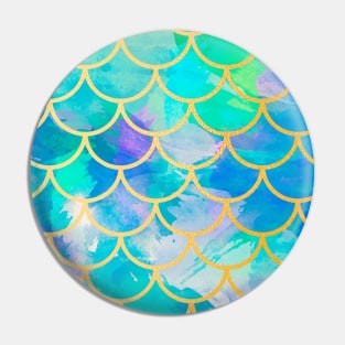 Mermaid Tail Scales Sea Turquoise Vibrant Blue Gold Pin