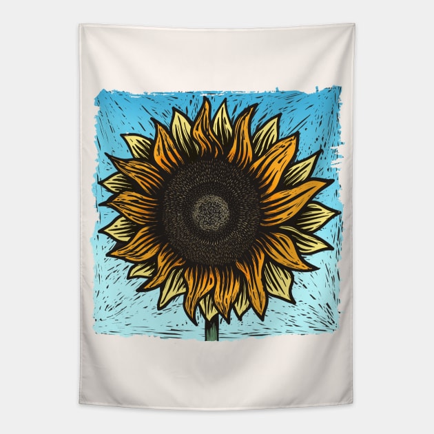 Summertime Sunflower Woodcut Tapestry by LittleBunnySunshine