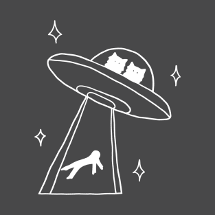 cat alien abduction line art T-Shirt