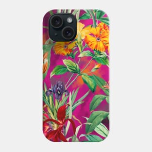 Colorful tropical floral leaves botanical illustration, tropical plants,leaves and flowers, red pink leaves pattern Phone Case