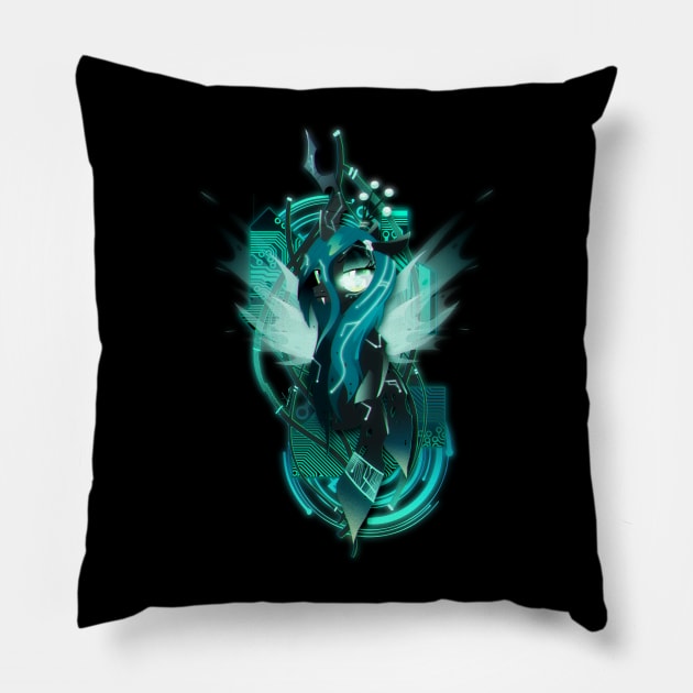 Dark Synthwave/Cyberpunk Queen Chrysalis Pillow by Ilona's Store