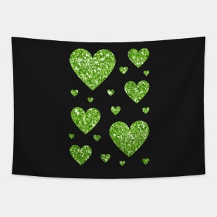 Green Faux Glitter Hearts Tapestry