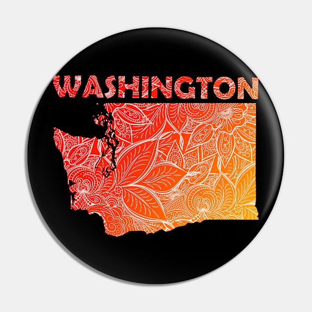 Colorful mandala art map of Washington with text in red and orange Pin by Happy Citizen