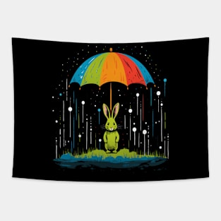 Rabbit Rainy Day With Umbrella Tapestry