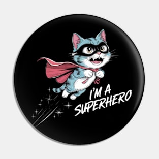 A vibrant and humorous anime-style painting of a flying cat superhero Pin