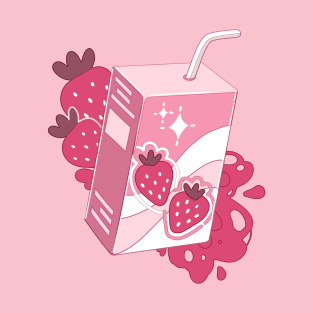 The cute pink strawberry milk in carton with some berries T-Shirt