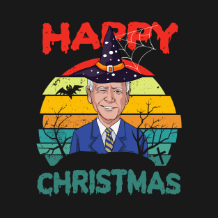 Retro Joe Biden Halloween Happy Christmas Witch Hat Anti Biden T-Shirt