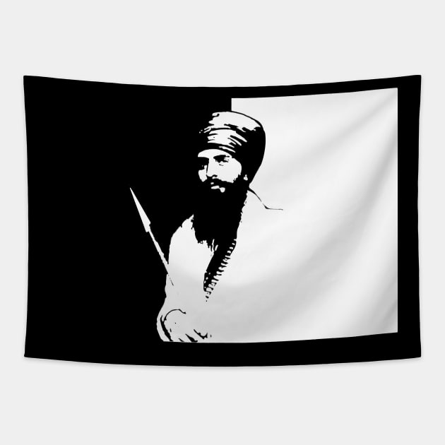 Sant Jarnail Singh Bhindranwale Black White Tapestry by inkstyl