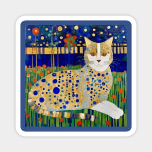 Klimt Tabby Cat with Blue Spots in Flower Garden Magnet