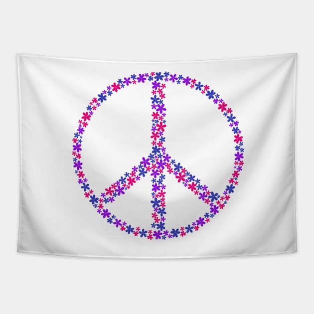 Floral Peace Sign - Discreet Bi Pride Tapestry by JuneNostalgia