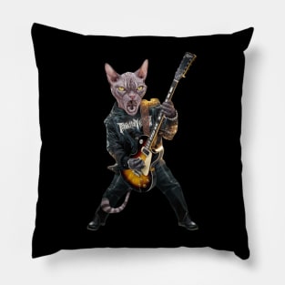 Cat Rock Sphynx Funny Electric Guitar Punk Rocker Gift For Cat Mum Mom Dad Heavy Metal Kitten Cats Lover Pillow