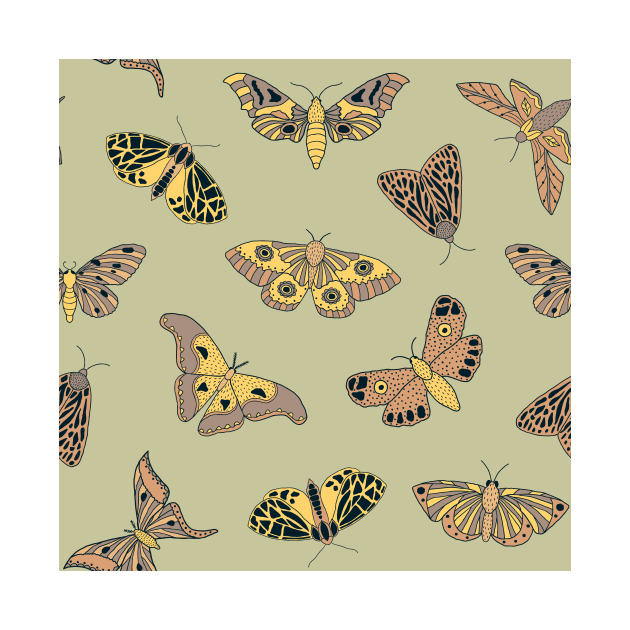 Butterflies Green Yellow Colorful Pattern Design Art Retro Insect by queensandkings