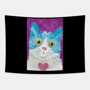 Cute blue cat face art Tapestry