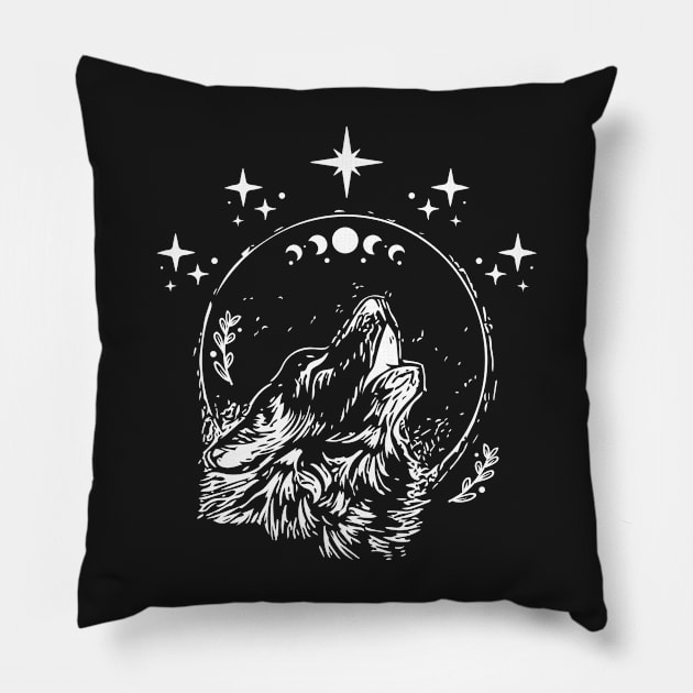 Celestial Moon Howling Wolf Pillow by soulfulprintss8