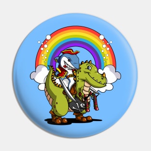 Shark Pirate Riding T-Rex Dinosaur Pin