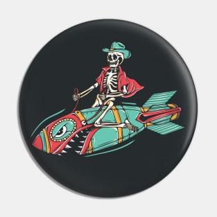 Funny Cowboy Skeleton Riding a Bomb Missile Pin