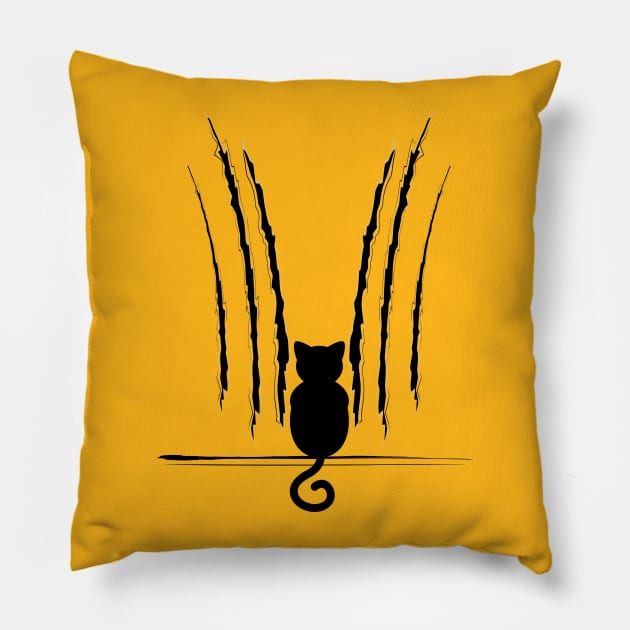 Black cat and claw marks Pillow by AnnArtshock