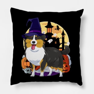 Shetland Sheepdog Halloween Pumpkin Witch Pillow