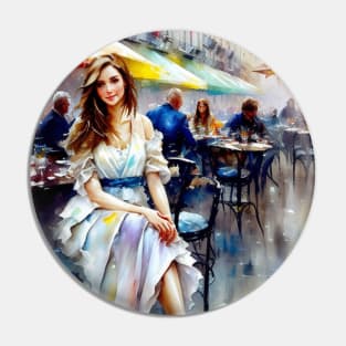 beauitful woman on parisian cafe Pin