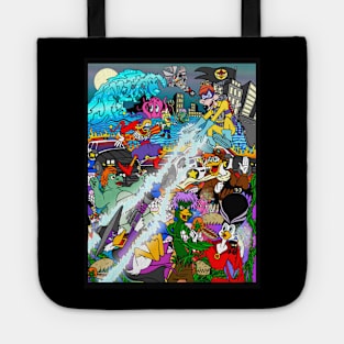 DW Tribute - Justice Ducks vs. Fearsome Five by Vagabond The Artist Tote